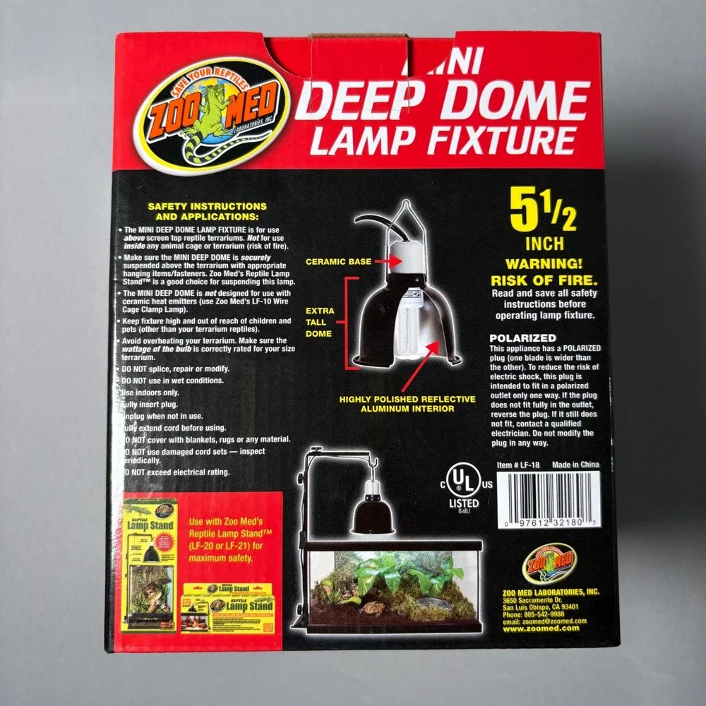 Zoo Med Mini Deep Dome Lamp Fixture LF-18 Black 5.5 Inch 100W Max